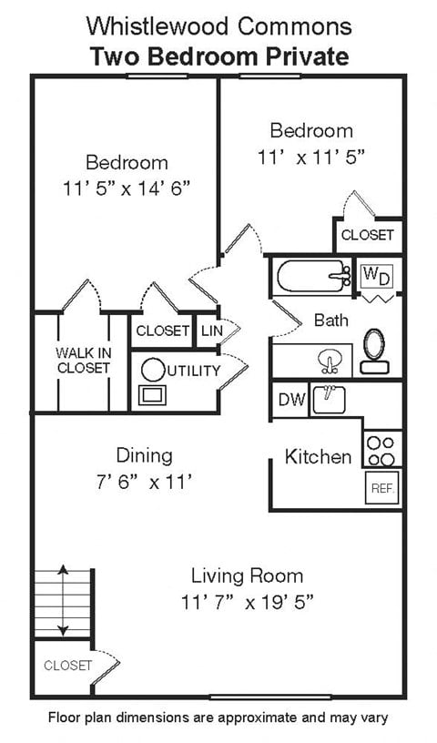 Floor plan for 2 beds, 1 bath